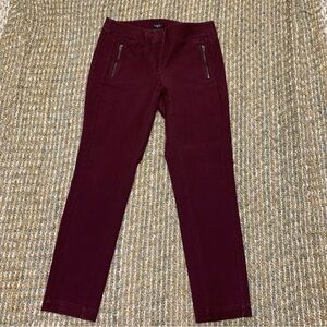 LOFT julie SKINNY Maroon Ankle Pants Front Zipper Pockets Cotton Spandex Stretch